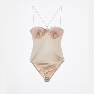 Zara Cream Bodysuit with Floral Detail